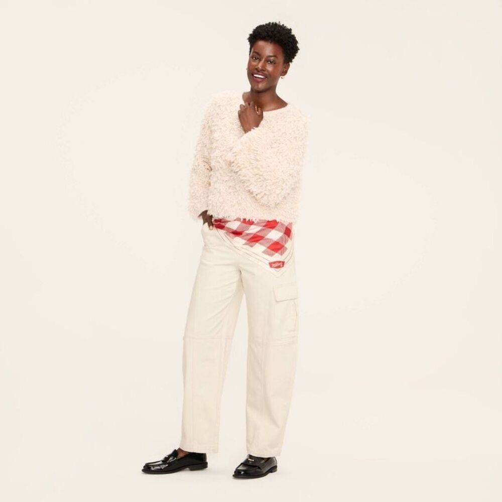 Women's Mid-Rise Barrel Leg Cargo Denim Pants - Woolrich Cream 12
